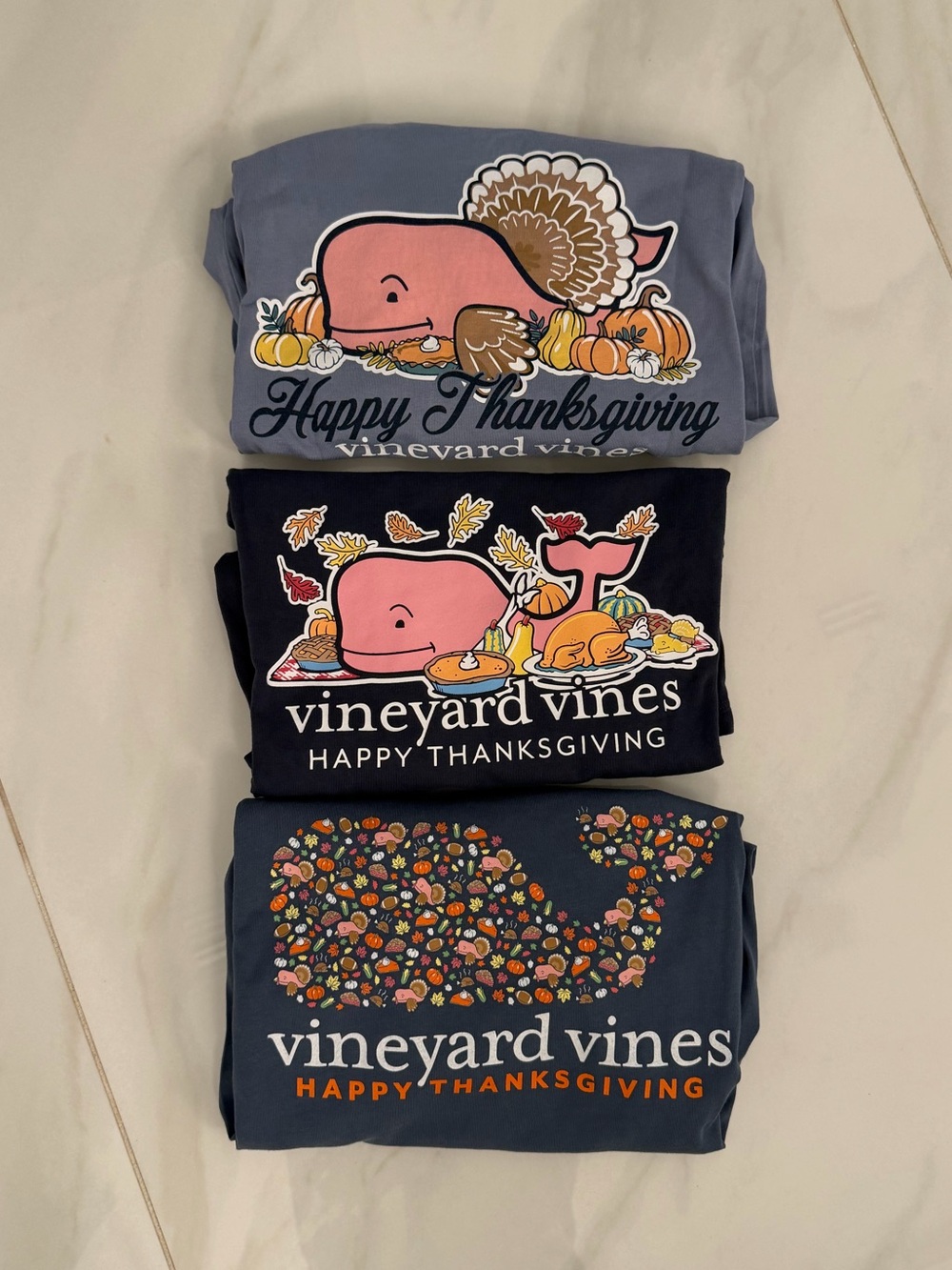 Vineyard Vines Kids Thanksgiving Graphic Tees Bundle - Blue, Navy, Dark Blue